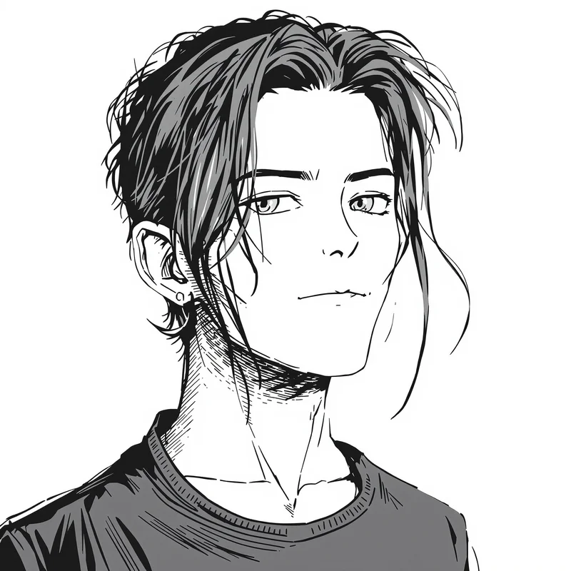 monochrome anime portrait with bold ink lines for avatar display