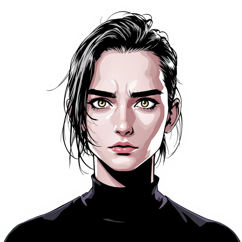 monochrome anime portrait with bold ink lines for aesthetic profile icon