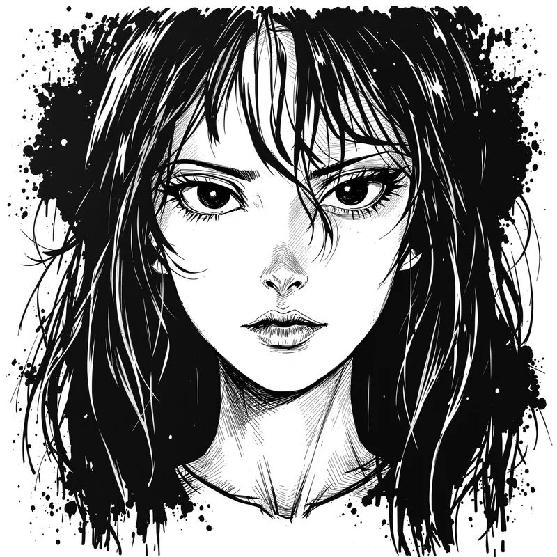 black and white anime avatar with crosshatch shading for avatar display