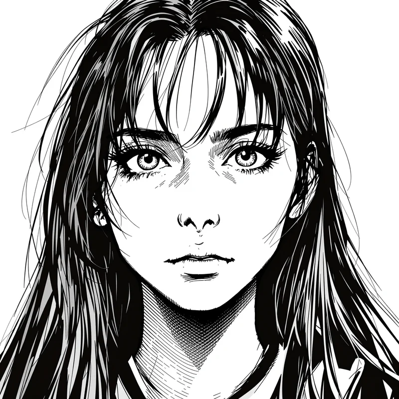 manga PFP portrait with crosshatch shading for messaging profile icon