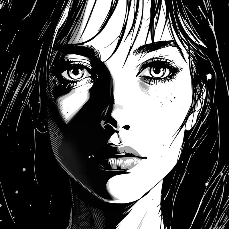 clean manga avatar portrait with halftone shading for messaging profile icon