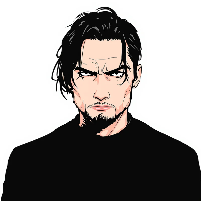 lineart anime avatar with dark shadow contrast for digital profile identity