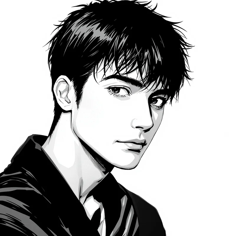 sketch manga profile icon with simple gradient gray for digital profile identity