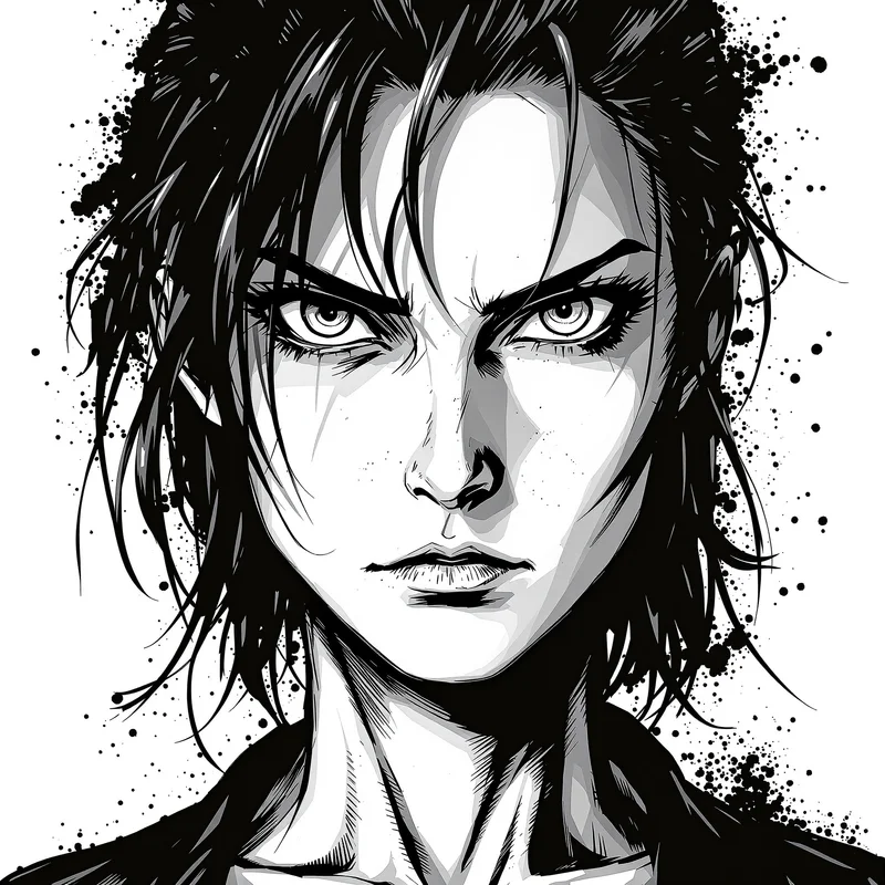 manga profile picture with crosshatch shading for profile picture use