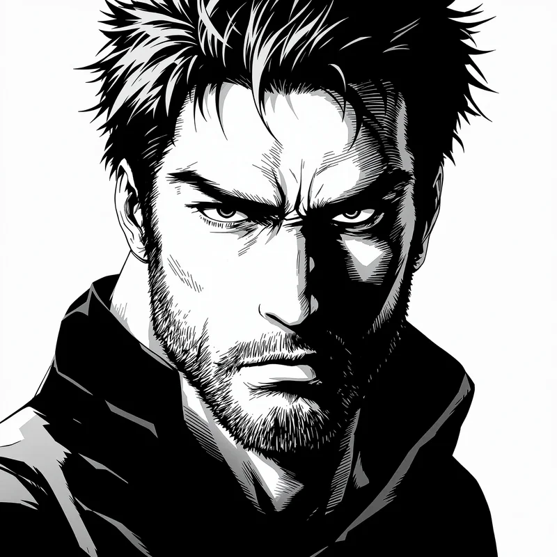 manga profile picture with crosshatch shading for avatar display