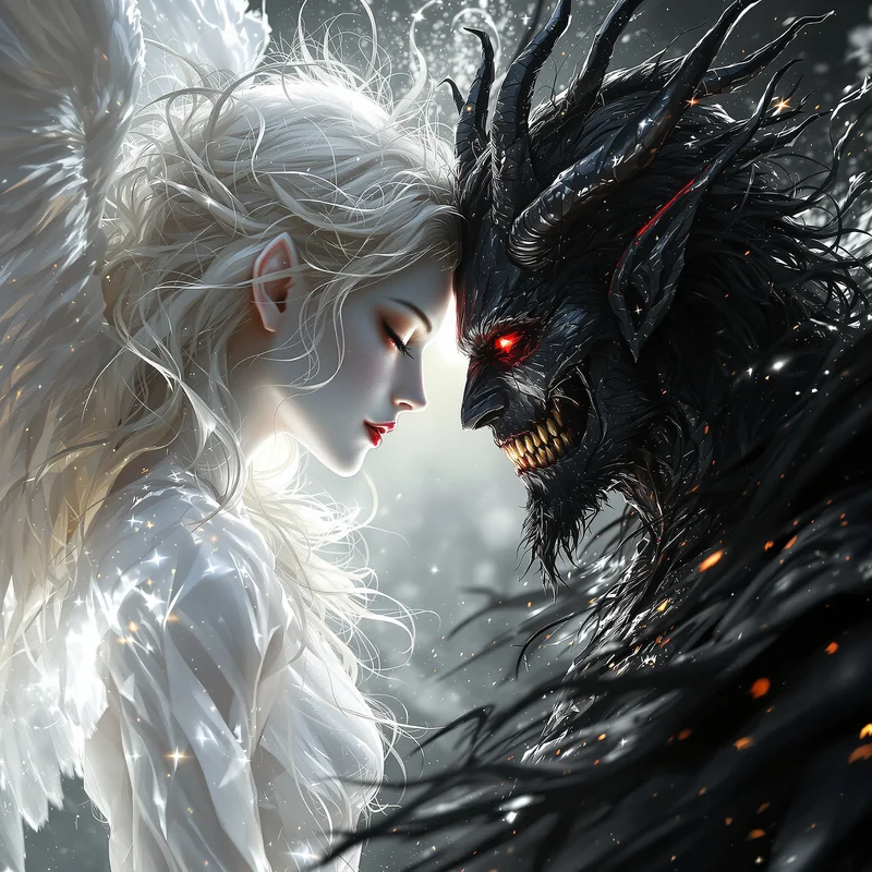 Angel and demon matching PFP with dark light contrast