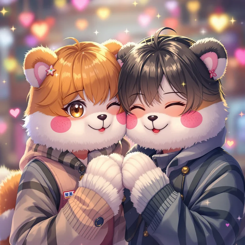 Cute mascot matching PFP duo with plush aesthetic