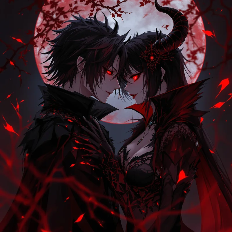 Vampire matching PFP duo with gothic red aura