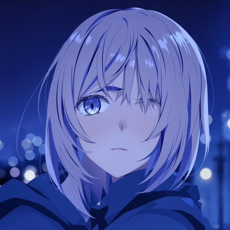 anime girl avatar with blue night lighting and calm icon clarity