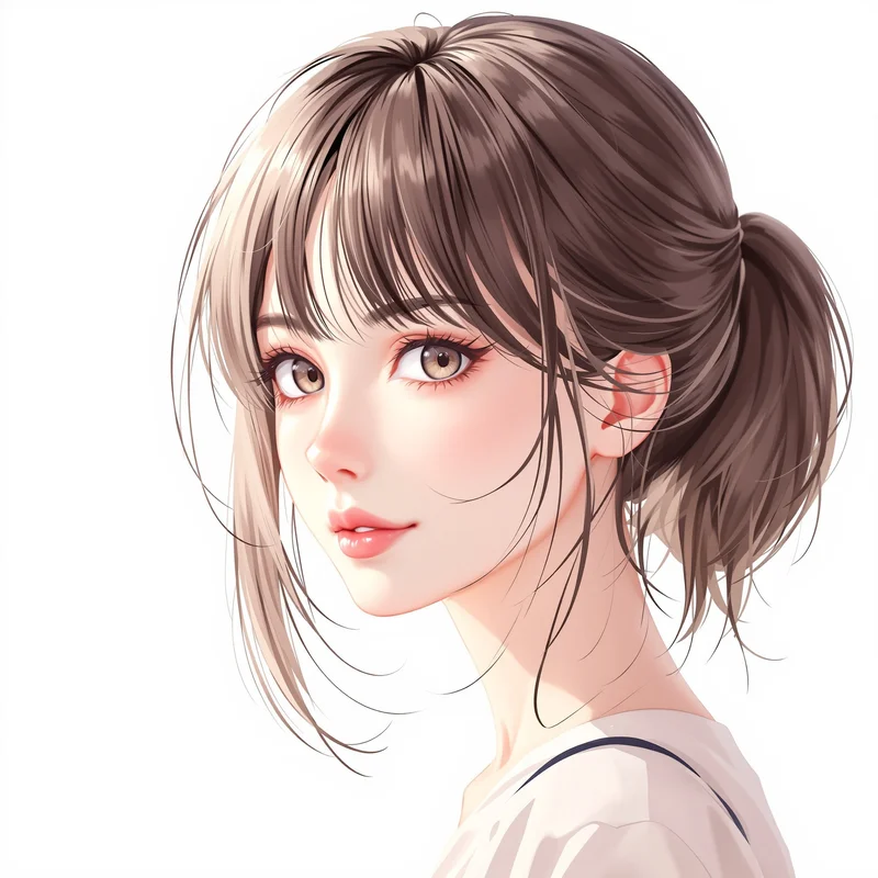 anime girl PFP with cream palette and soft direct gaze