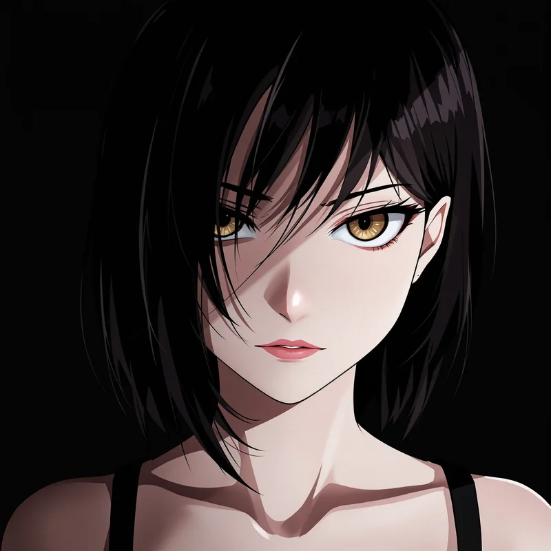 digital identity icon with dark contrast and focused anime eyes