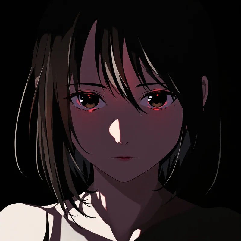 anime avatar with dark mood composition and controlled presence