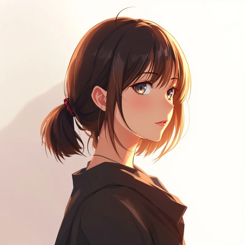 anime girl PFP with golden reflection and balanced portrait depth