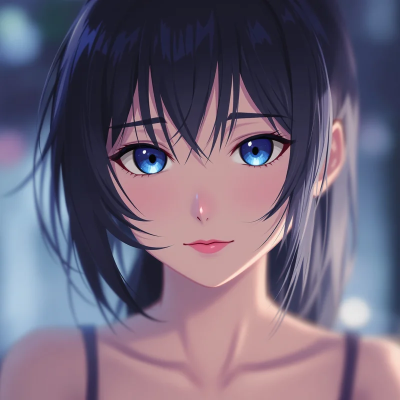 anime girl avatar with midnight blue tone and calm facial presence