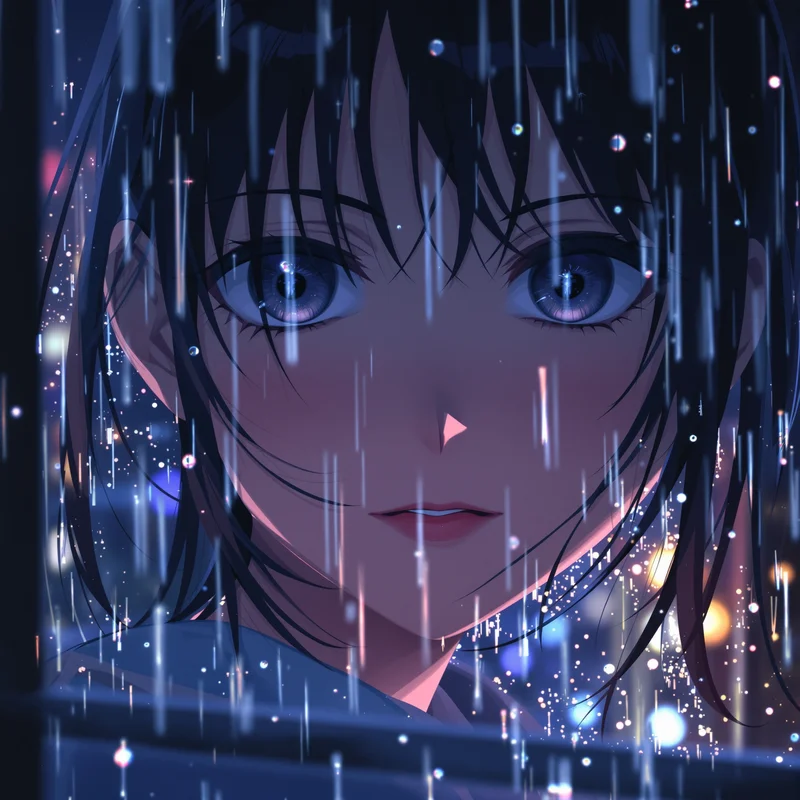 anime girl digital identity icon with rain edge light and clean expression