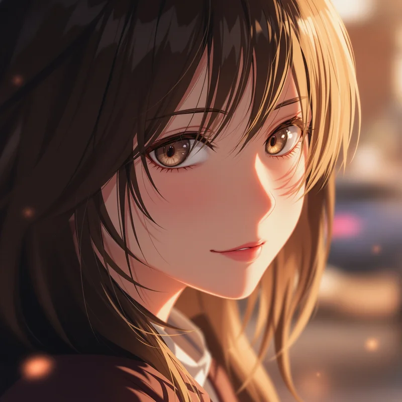 anime girl profile image with soft blur background and face-first design