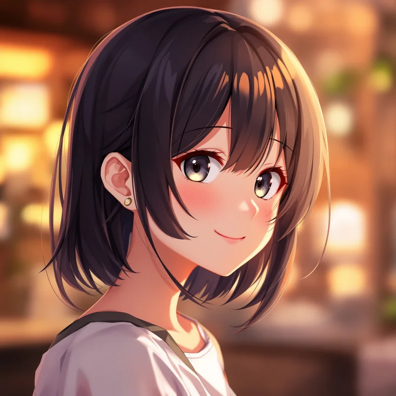 anime girl PFP with soft indoor portrait lighting and friendly presence