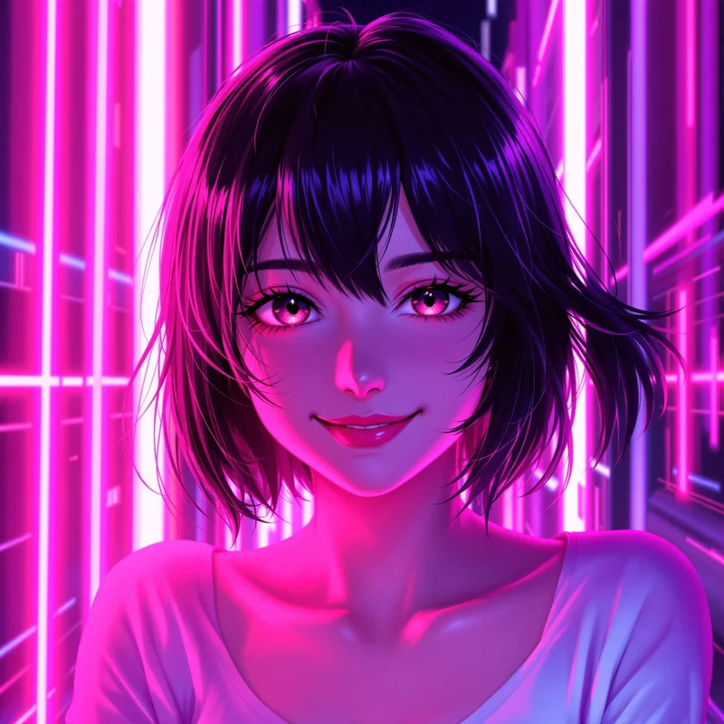 vibrant Momo avatar image with neon glow lighting for Dandadan PFP design