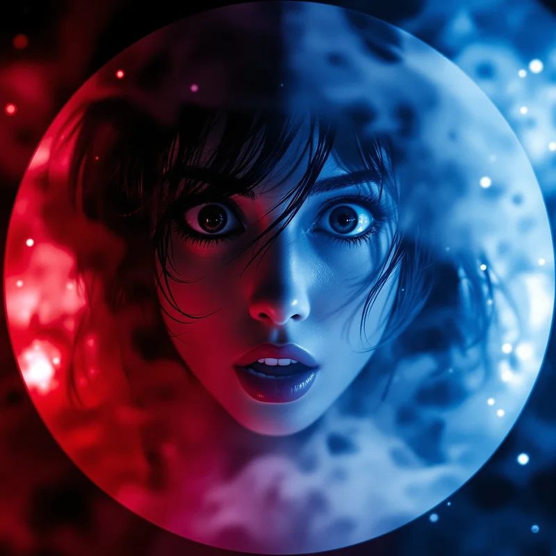 Momo Ayase avatar portrait with glitch accents and clear silhouette
