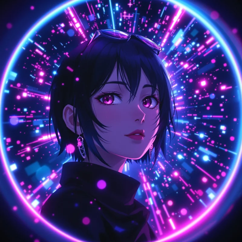 Momo Ayase PFP avatar with neon aura and strong face clarity