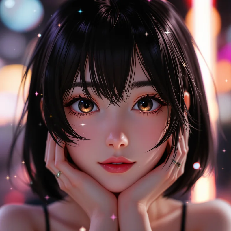 Momo Ayase avatar with expressive eyes and clean composition