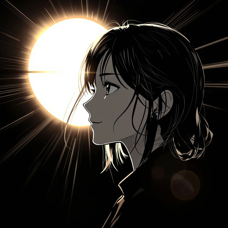 Momo Ayase avatar portrait with glitch accents and clear silhouette
