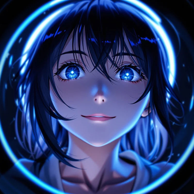 Momo Ayase profile image optimized for icon clarity and glow edges