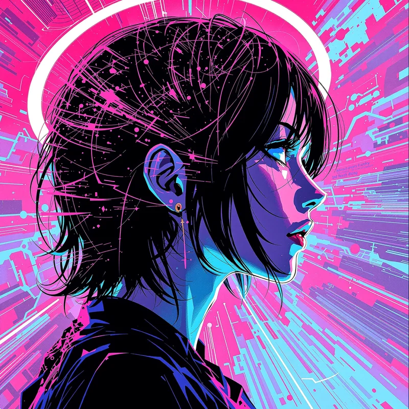 Momo Ayase PFP with RGB split and readable facial detail