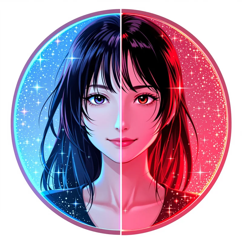 Momo Ayase avatar portrait with glitch accents and clear silhouette