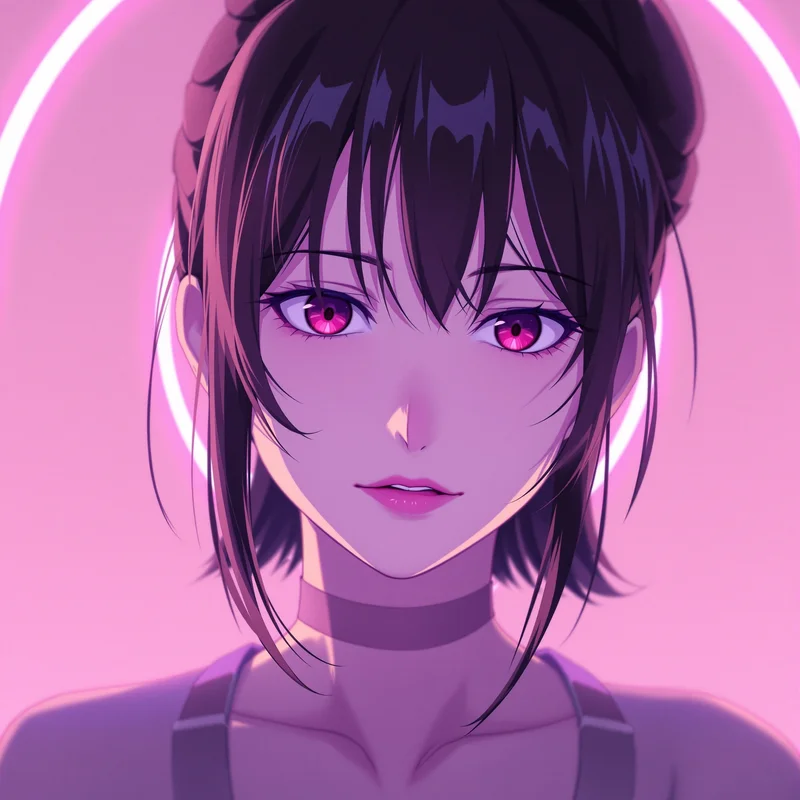 Momo Ayase PFP avatar with neon aura and strong face clarity