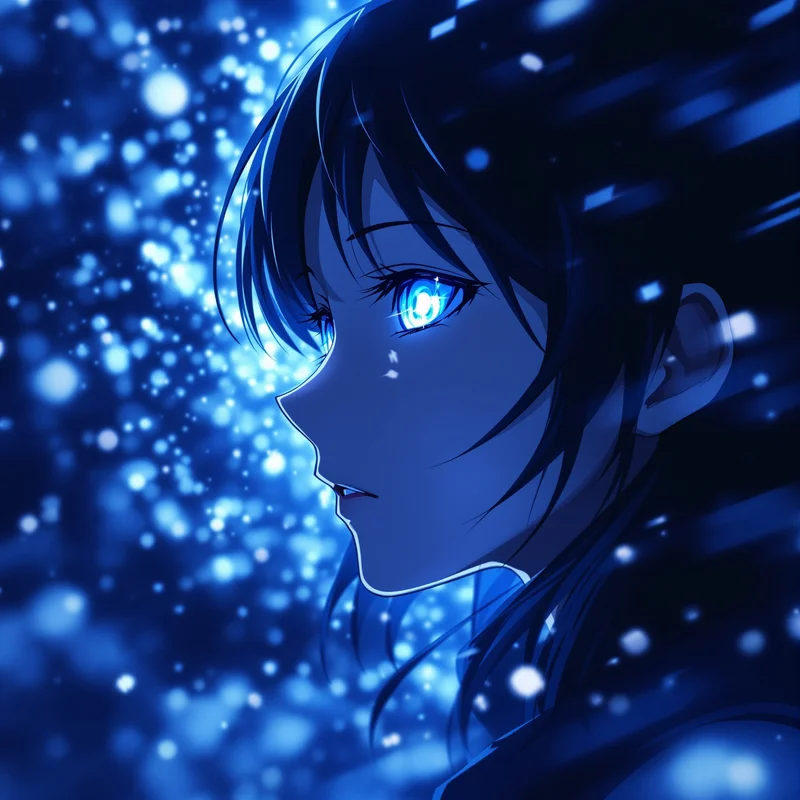 Momo Ayase avatar with particle aura and centered headshot