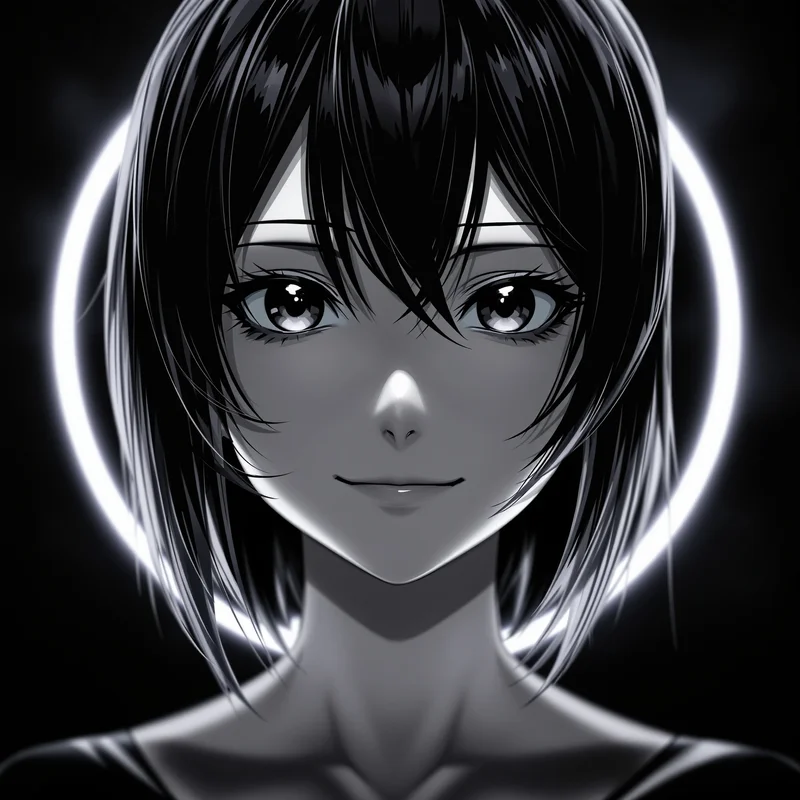 Momo Ayase PFP with high contrast lighting and centered composition
