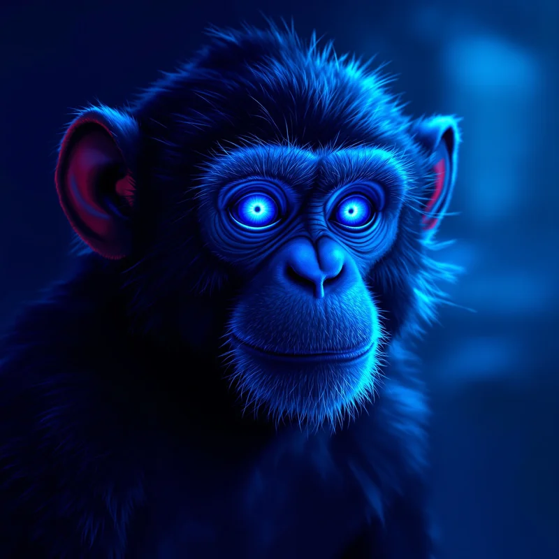 blue aura monkey pfp with glowing emotional atmosphere