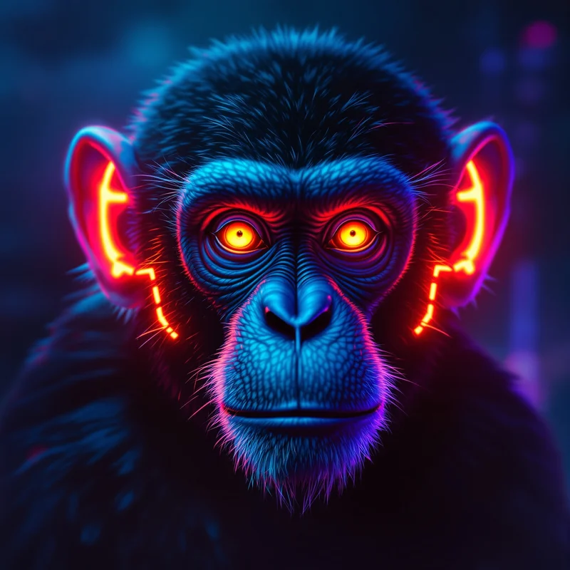 cyber monkey pfp with futuristic gamer lighting