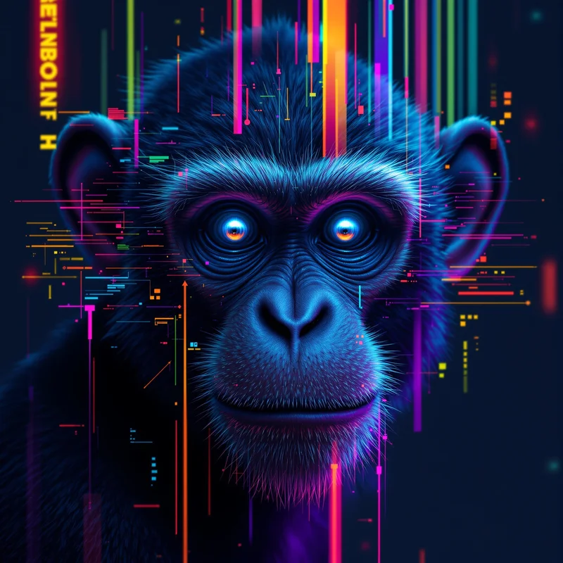 glitch monkey pfp with cyber distortion effects
