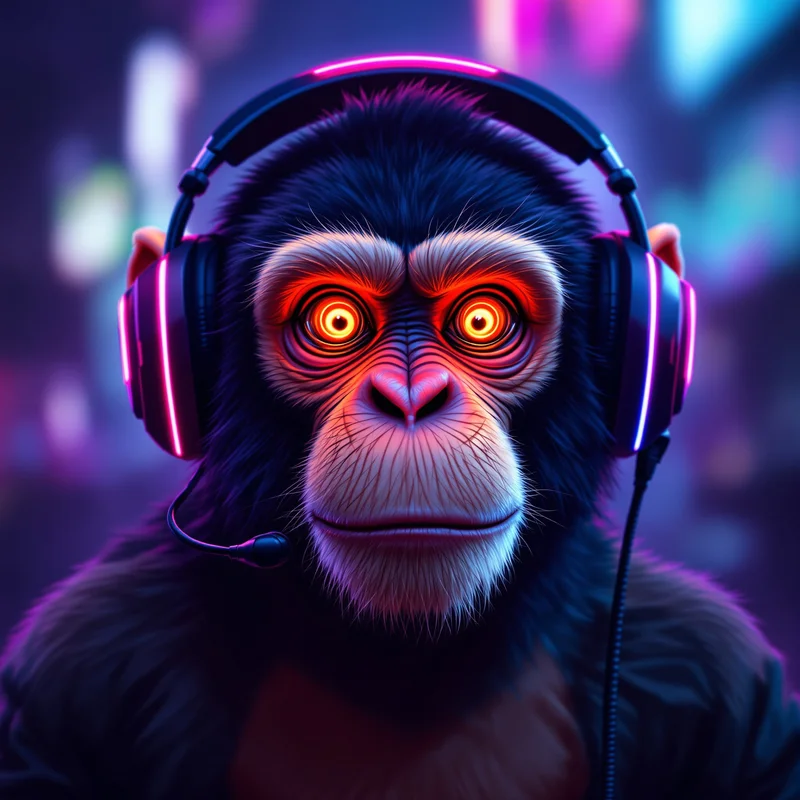 streamer monkey pfp with rgb headset glow