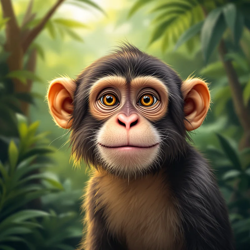 adorable monkey PFP portrait with jungle soft background for online avatar identity