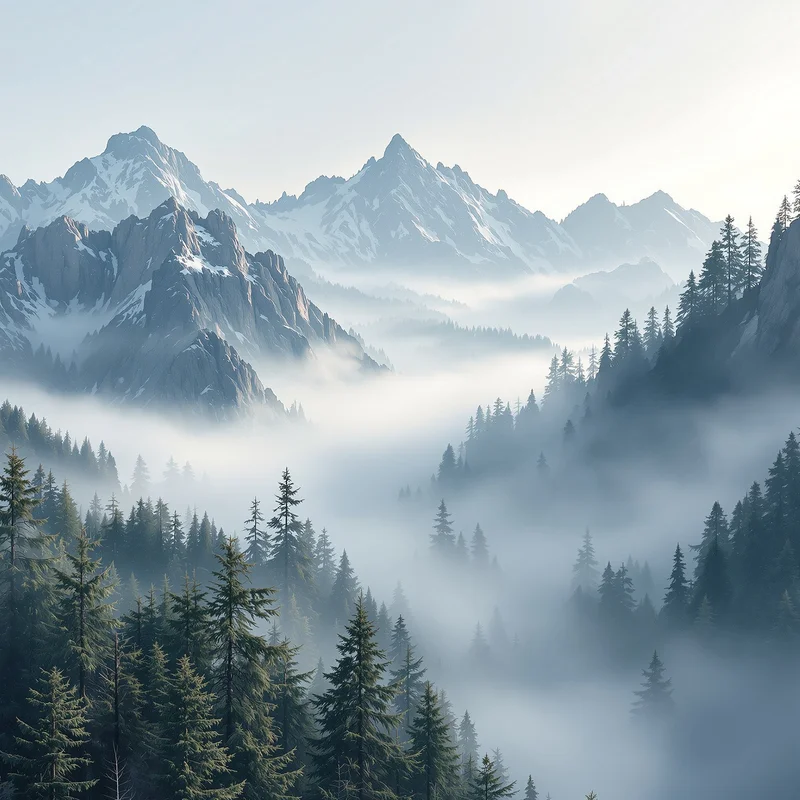 Eternal foggy mountain background
