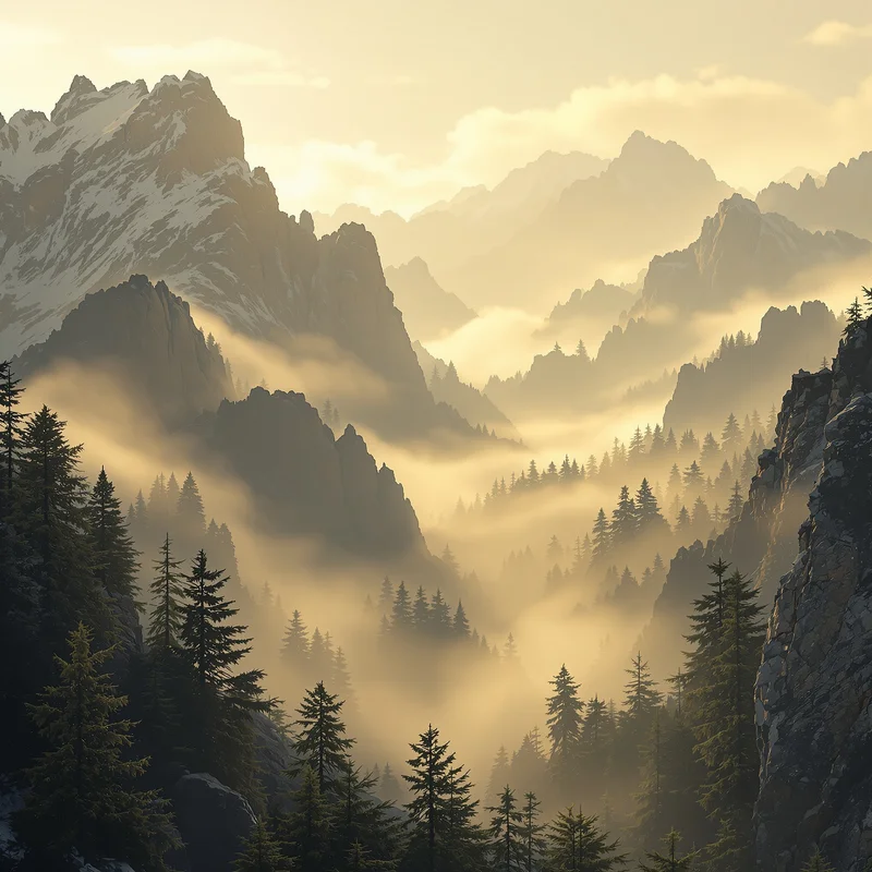 Golden foggy mountain background