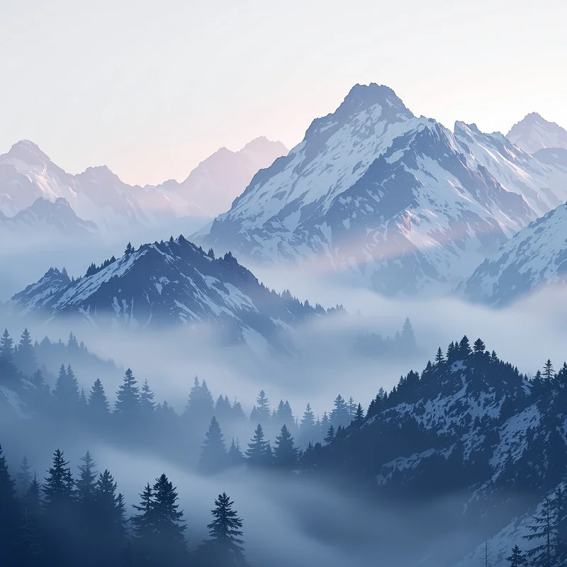Luminous foggy mountain background