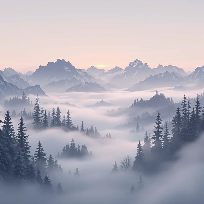 Mystic foggy mountain background
