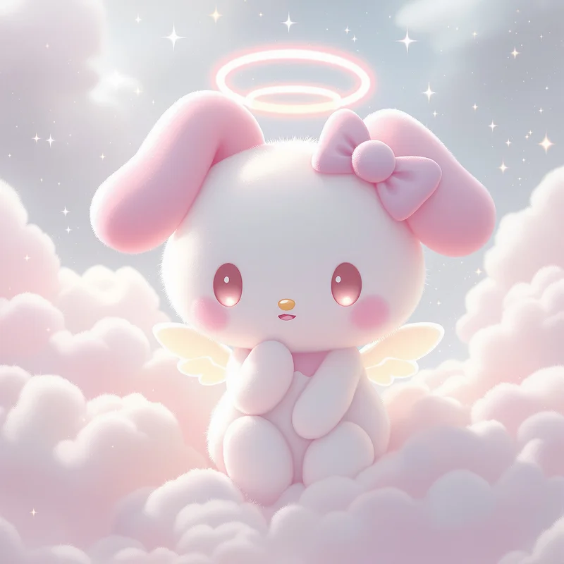 angel my melody pfp with heavenly pastel glow
