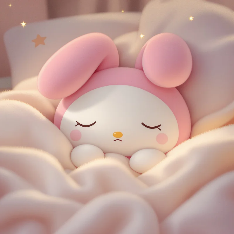 cozy my melody pfp with warm pastel bedroom mood