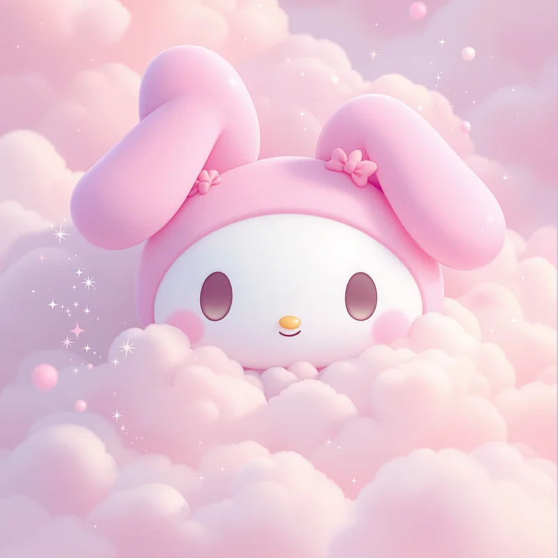 dreamy my melody pfp with floating pastel haze