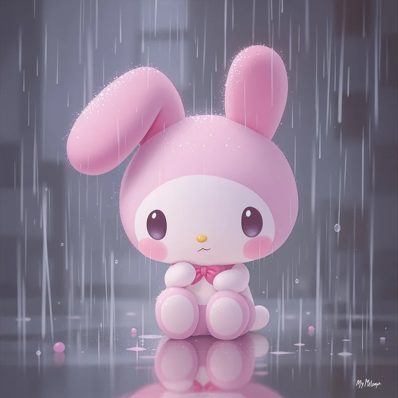 pastel sadness my melody pfp with dreamy rain