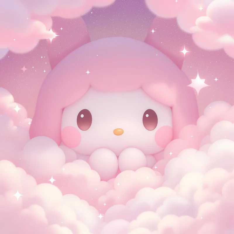 pink cloud my melody pfp with dreamy pastel skies