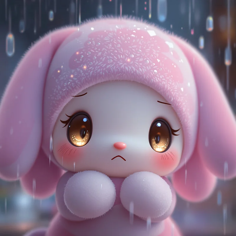 sad my melody pfp with rainy pastel atmosphere