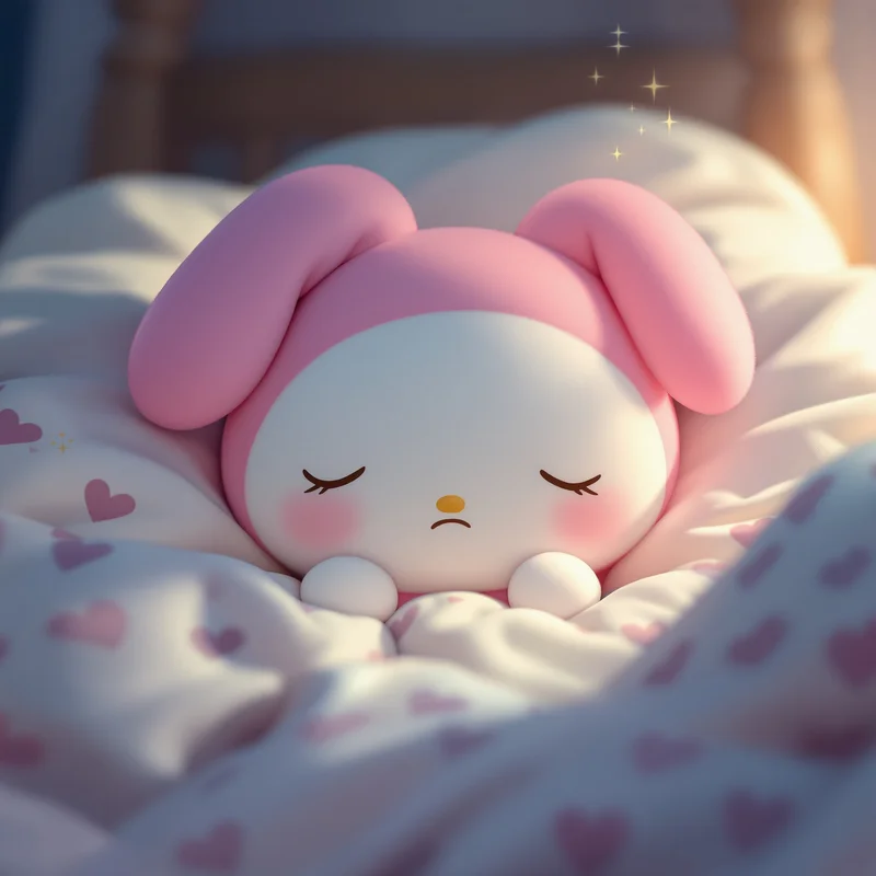 sleepy anime girl my melody pfp with cozy dreamy mood