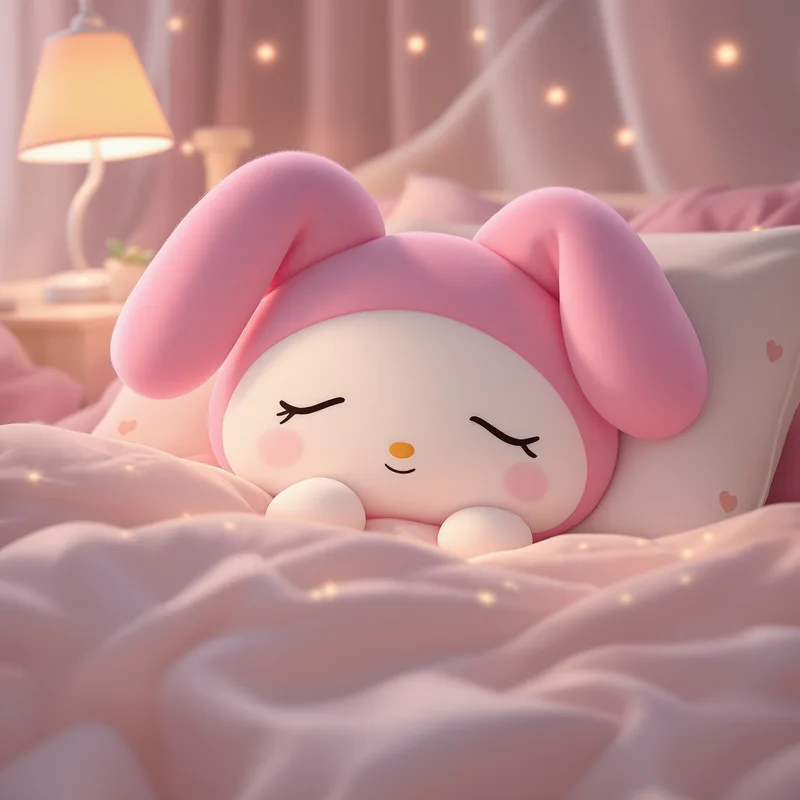 soft bedroom my melody pfp with sleepy pastel mood
