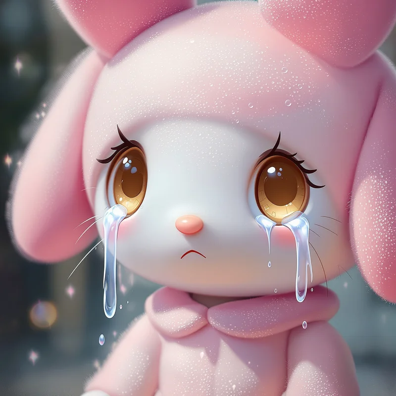 soft crying my melody pfp with emotional pastel sadness